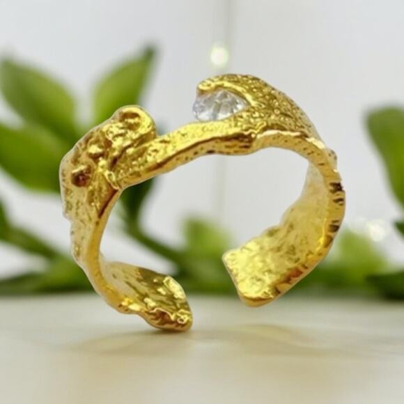NEW 18K yellow gold plated irregular cubic zirconia adjustable ring jewelry B28A - Picture 3 of 3